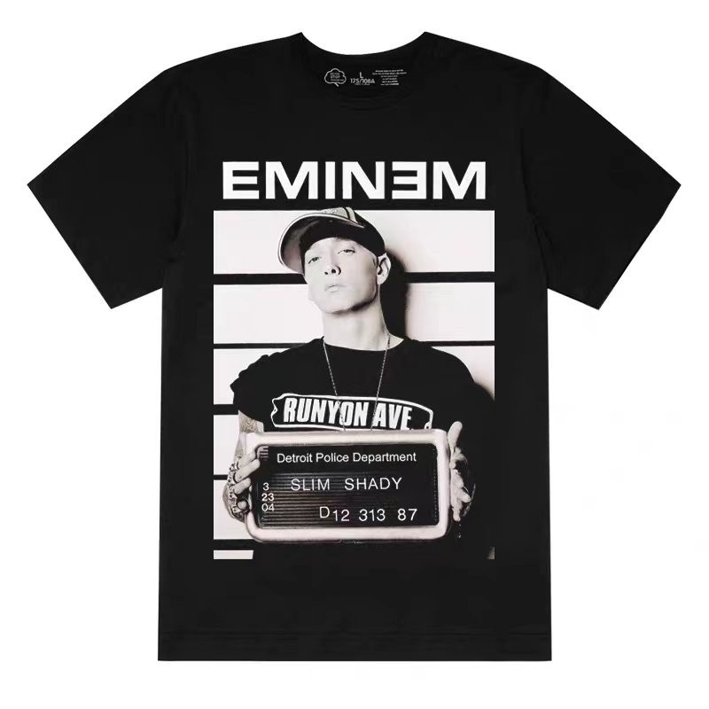 【High quality】Eminem short-sleeved T-shirt clothes hip-hop European and American rap tee Eminem T-sh