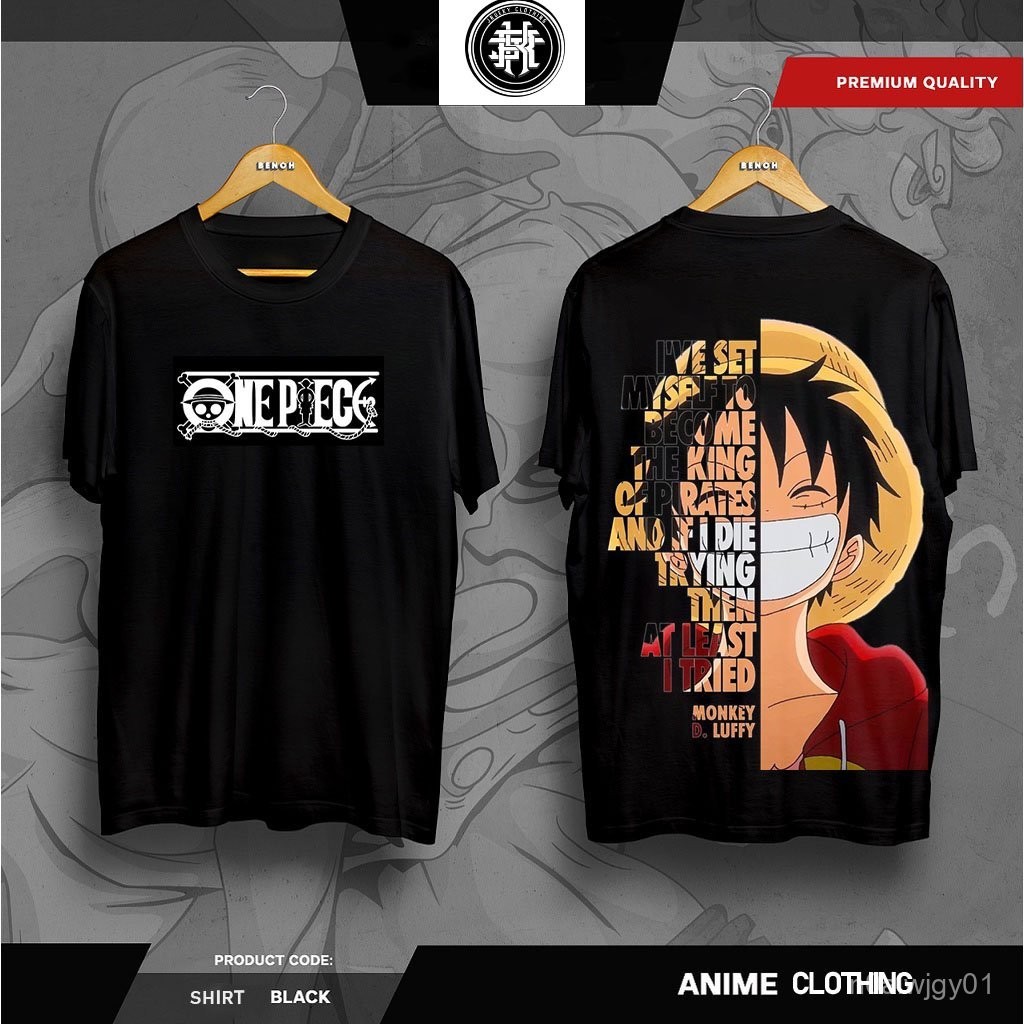 【High quality】One Piece T-Shirt Luffy Cotton T-Shirt Unisex Couple Black