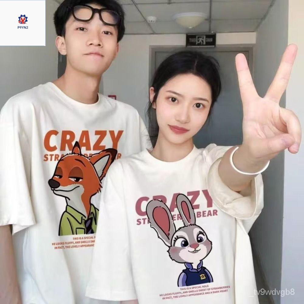 【High quality】P9YN2 Zootropolis Judy Nick Short Sleeve Top Rabbit Letter Judy Nick Cartoon Anime T-s