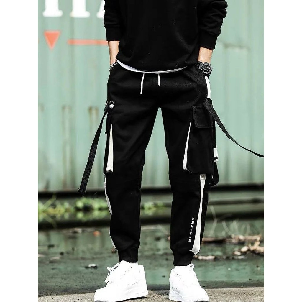 【COD】Classic Design Multi Pocket Cargo Pants, Men's Casual Loose Fit Drawstring Cargo Pants/Joggers 