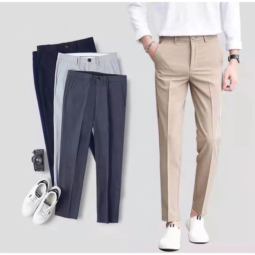 【COD】korean fashion slacks high quality trouser pants men above ankle trousers suit pants