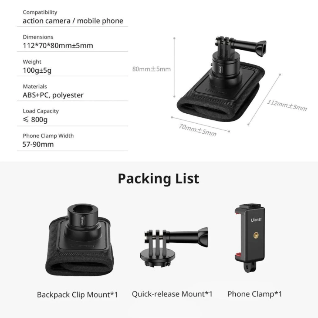 Ulanzi CO62 GO Quick ll สายรัดกระเป๋า POV ต่อกล้อง GoPro/ DJI Action 6/ Insta360 Backpack Clip Mount thumbnail 8
