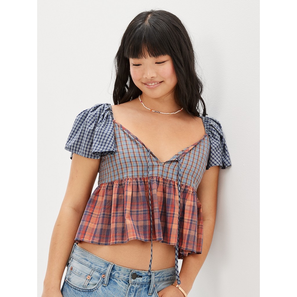 American Eagle เสื้อเบลาซ์ผู้หญิง 4491 SS V NECK BABYDOLL สี MULTI - 035-4491-900