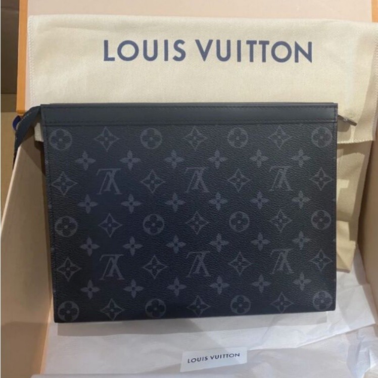 กระเป๋าสตางค์ผู้ชาย LV มือสองสีดำสีเทาสายตายาว POCHETTE VOYAGE MM กระเป๋าสตางค์ซิปกระเป๋าเอกสาร M616