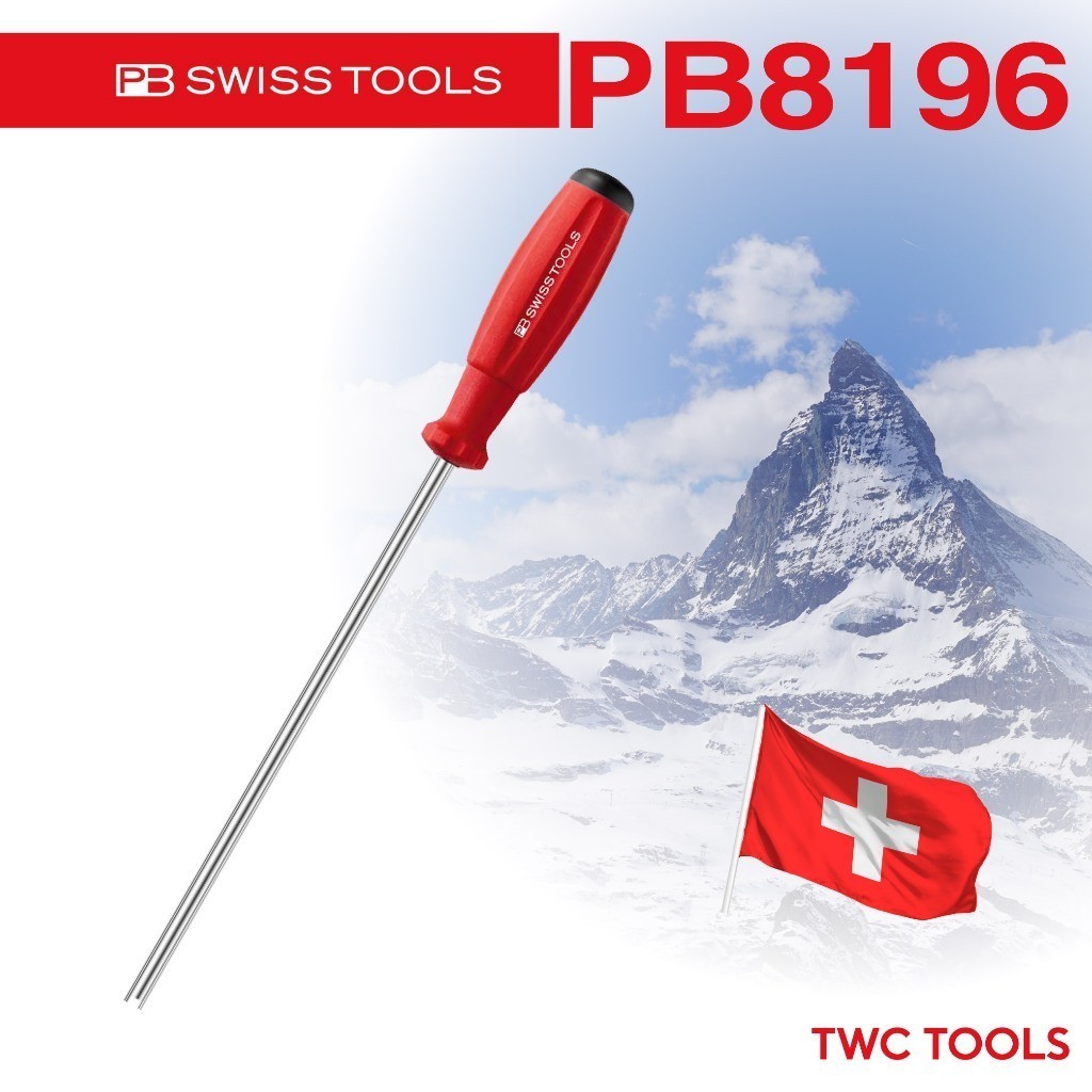 PB Swiss Tools ไขควงขันศร รุ่น PB 8196.V-165 ขันที่เติมลม แอร์รถยนต์ แอร์บ้าน ยาว 165 มม Swiss Made 