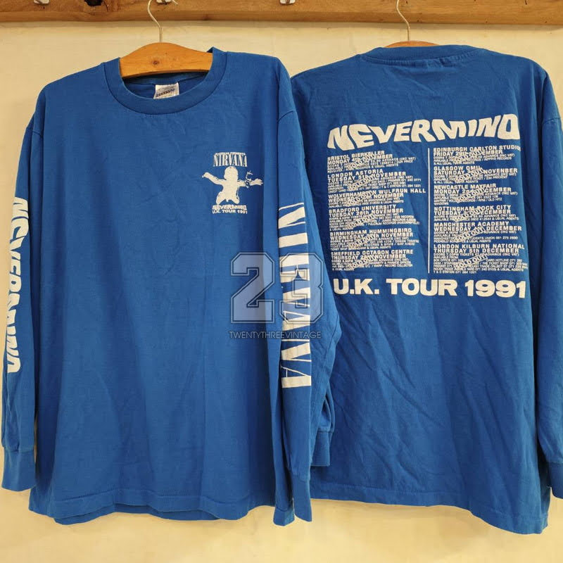 [ 23 ] NIRVANA NEVERMIND U.K.TOUR 1991 แขนยาว ฟอกพิเศษ เสื้อทัวร์ วงร๊อค วินเทจ  vintage shrit