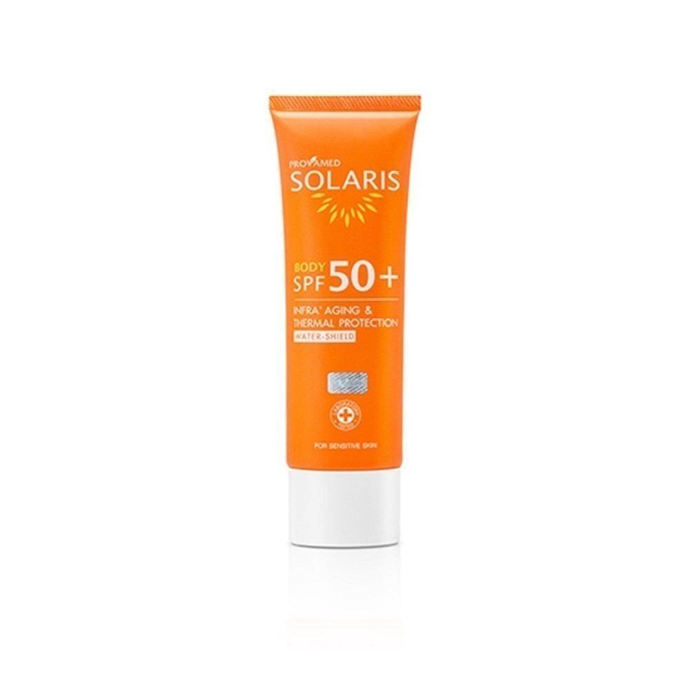Provamed Solaris Body Spf 50+ 100G โปรวาเมด ครีมปกป้องผิวกายจากแสงแดดและความร้อน สำหรับกิจกรรมกลางแจ้ง 100g