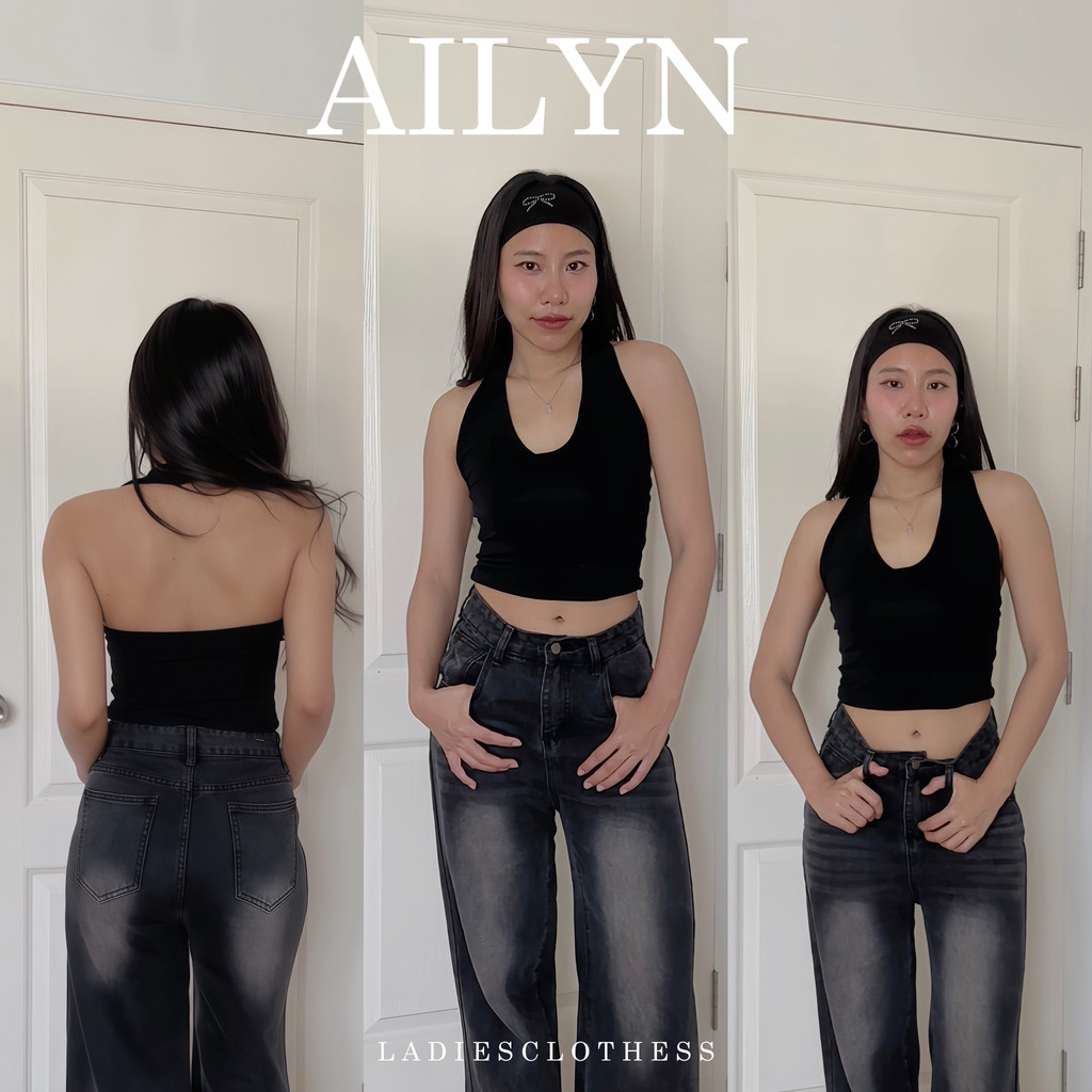 LADIESCLOTHESS #LC350 AILYN CROP เสื้อครอป เสื้อคล้องคอ เสื้อแขนกุด