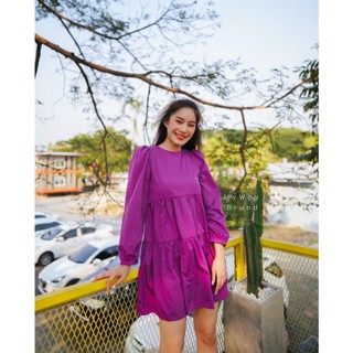 MyWay Brand :Dress ชุดเดรส Violet Taffeta Dress ชุดเดรส (สีม่วงนะคะ ไม่ใช่สีชมพูบานเย็นน้า)