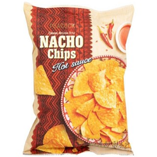 พีค็อก นาโชชิพรสซอสเผ็ด Peacock Nacho Chips Hot Sauce 100g.