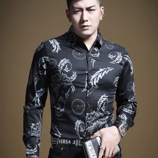 Yanji tide brand เสื้อเชิ้ตแขนยาวลําลอง พิมพ์ลายพืช หรูหรา น้ําหนักเบา เข้ารูป อินเทรนด์ฤดูใบไม้ร่วง สําหรับผู้ชาย