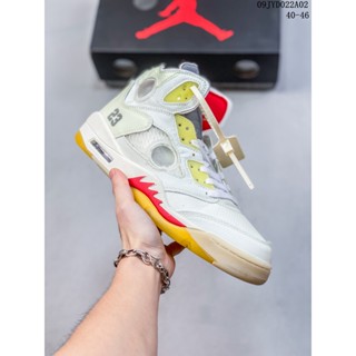 Nike Air Jordan 5 Off-White X AJ5 High Top รองเท้าบาสเก็ตบอล ระบายอากาศ สําหรับผู้ชาย