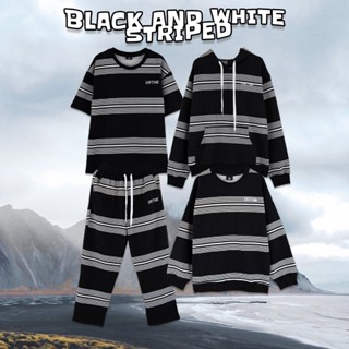 Urthe - ชุดเซ็ต เสื้อ กางเกง ลายทาง รุ่น  BLACK AND WHITE STRIPED SET