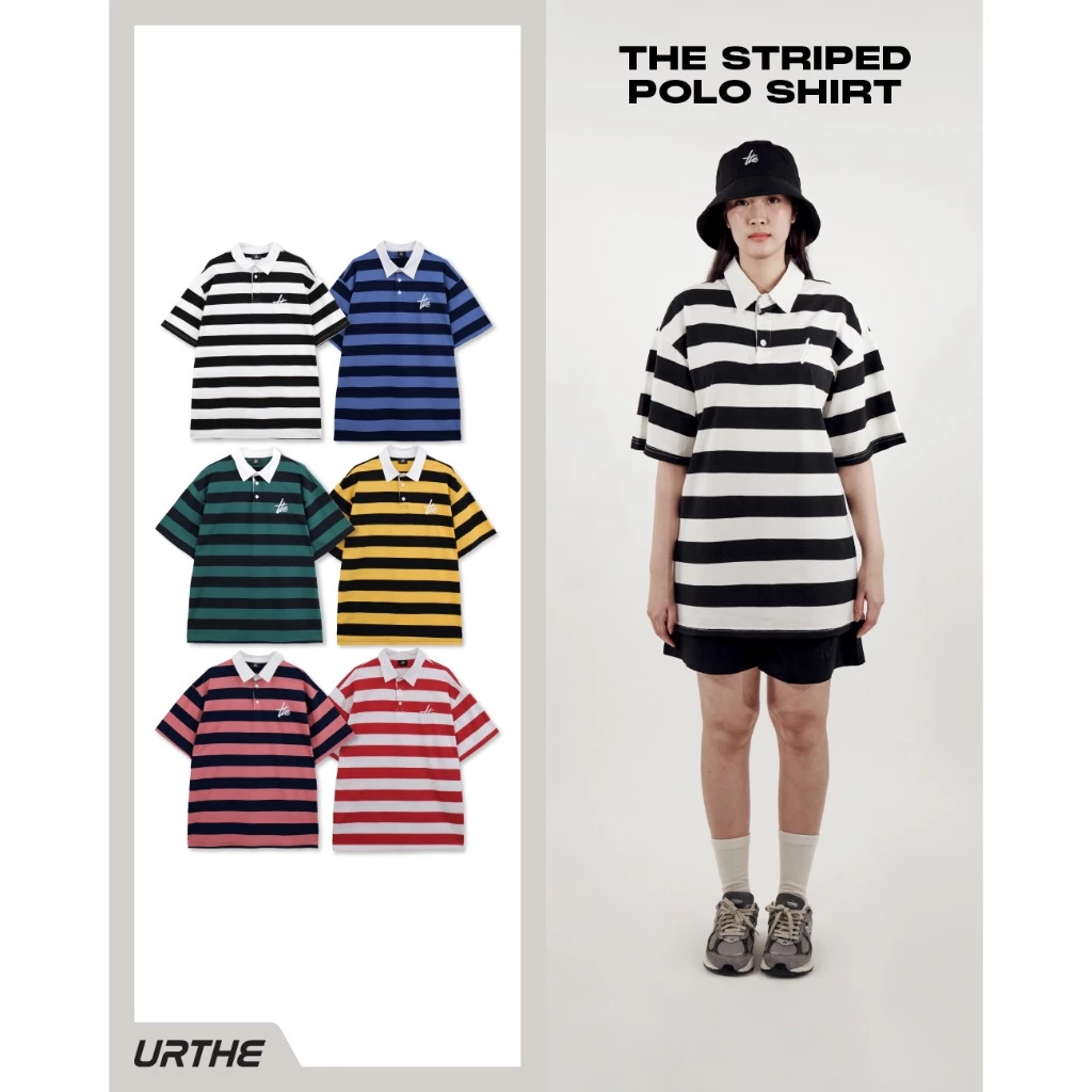 URTHE - เสื้อโปโล แขนสั้น ลายทาง รุ่น THE STRIPED POLO