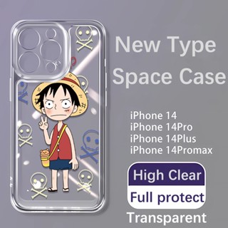 เคสโทรศัพท์มือถือแบบนิ่ม ใส กันรอยเลนส์กล้อง ลายการ์ตูนลูฟี่ สําหรับ iphone 14promax 11 12 13 7Plus X XR XSMax