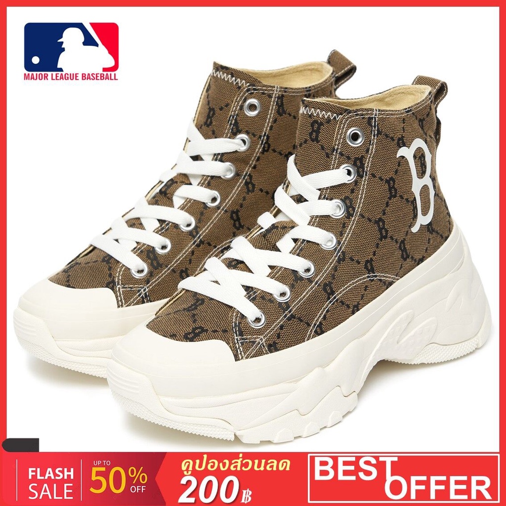 ∈﹊MLB Chunky High Mono Jaquard Boston Red Sox 3ASHU311N-43BGD รองเท้าลำลอง รุ่นท็อป โดดเด่นด้วยการออกแบบและลายที่สวย เป็