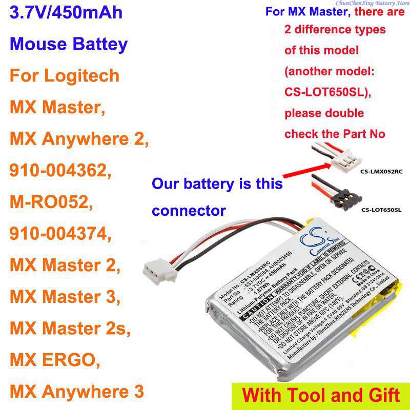 450mAh Mouse Battery for Logitech M-RO052, MX Anywhere 2, MX Master, MX Master 2, MX Master 2s, MX Master 3,MX Anywhere