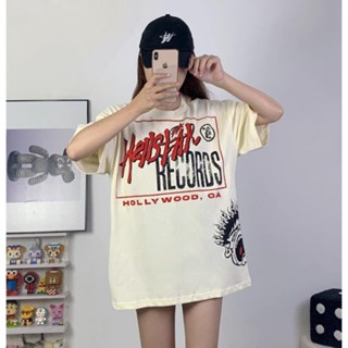 เสื้อยืดแขนสั้น พิมพ์ลาย Hellstar Studios Records สีครีม