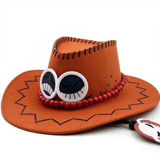 ✹One Piece Fire Fist Ace Western คาวบอยหมวก Stage Performance Props Casual Sun หมวกหมวกชายหาดผู้ชาย