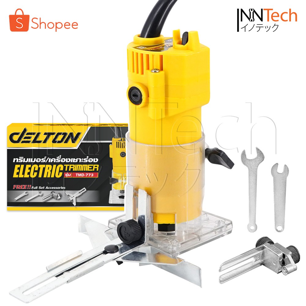DELTON เครื่องเซาะร่อง ทริมเมอร์ 620 วัตต์ เครื่องเซาะร่องไม้ 1/4 นิ้ว เร้าเตอร์ Wood Trimmer รุ่นใหม่ TMD-773 -สีเหลือง