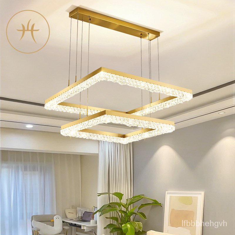 SimpleledSquare Crystal Chandelier Post-Modern Light Luxury Stainless Steel Creative Majestic Restau