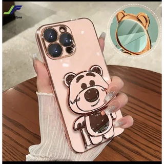 จากไทย เคสขาตั้ง สำหรับ Samsung A06 A07 A08 A05 A04 A03 ลาย หมีล็อตโซ่ กระจก แต่งหน้า ตั้งได้