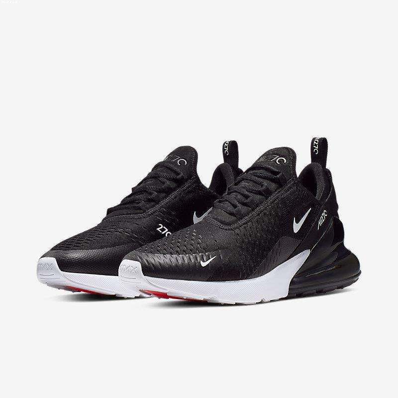 ☋Nike/Nike/Summer Air Max 270 เบาะลมสีดำและสีขาวดูดซับแรงกระแทกสำหรับผู้ชายและผู้หญิงรองเท้าวิ่งระบายอากาศแบบสบาย ๆ