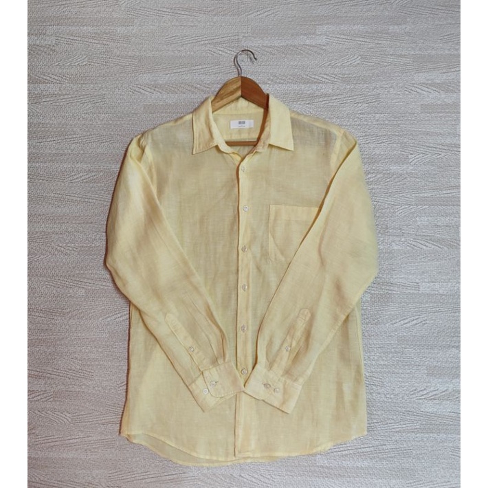 Uniqlo เสื้อเชิ้ต ลินิน 100%  (Premium Linen) สีเหลือง Size L ชาย มือ2