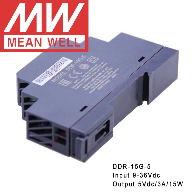 Original Mean Well DDR-15G-5 Din Rail ประเภท DC-DC Converter Meanwell 5V/3A/15W DC To DC แหล่งจ่ายไฟ