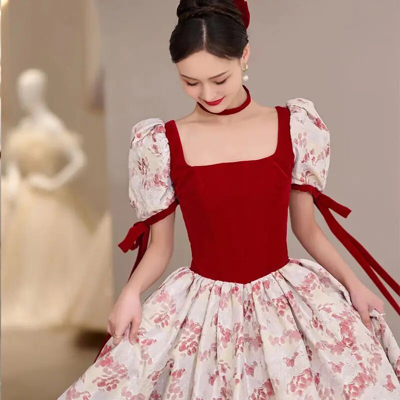 27I Bride Elegant A-Line Evening Dress 2022 Prinecess Vintage Short Sleeves Prom Party Gowns Toast Clothing Robe D hpw