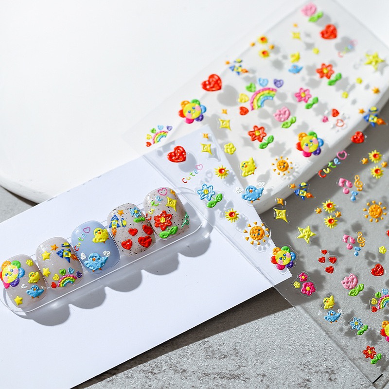 สติกเกอร์ติดเล็บ ไม่ต้องลอกน้ำ ติดได้เลย สไตล์เกาหลี มีมั้งแบบเรียบและ3D Stickers for Nails