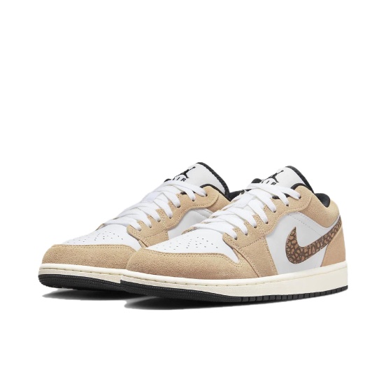 ☫✈Nike/Nike รองเท้าผู้ชาย Air Jordan 1 Low สีขาวรองเท้าบาสเก็ตบอลสีน้ำตาล DZ4130-201 DZ5368-201