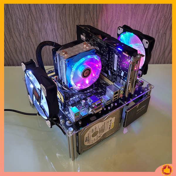 เคสคอม เคสคอมพิวเตอร์ ด้านล่างพลังงานคอมพิวเตอร์เมนเฟรมแชสซี ITX เปิด MATX แก้วอะคริลิคใส DIY เดสก์ท