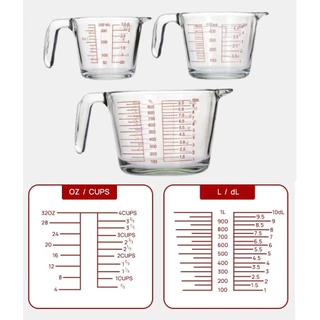ถ้วยตวงแก้ว 350/500/1000 มล.มีสเกล ทนร้อน 3หน่วยตวง(CUP,Oz,ml) ใช้กับไมโคเวฟได้ MoMo Bakery