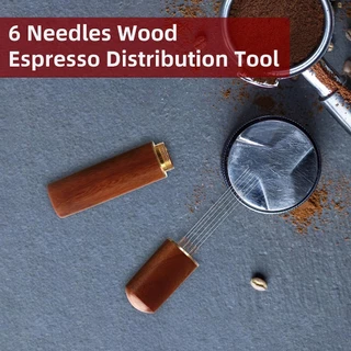 MANGO COFFEE เข็มเกลี่ยผงกาแฟ ด้ามจับไม้ 6เข็ม สเตนเลส อุปกรณ์บาริสต้า spreader needle