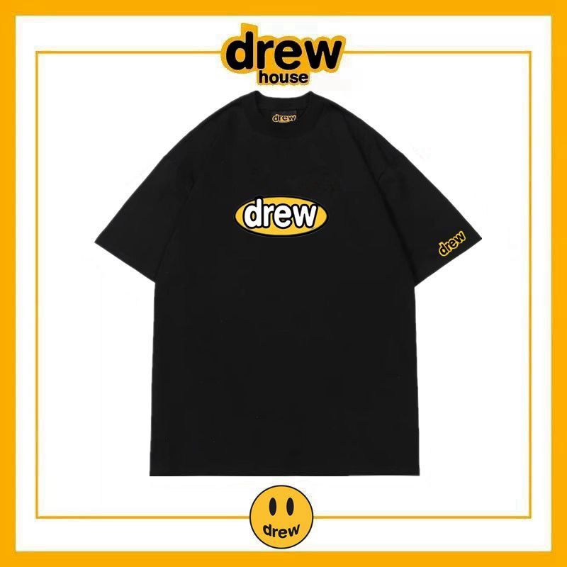 เสื้อยืดแขนสั้น Drew House ผ้าฝ้ายหลวม พิมพ์ลาย Drew ที่กลางน่าอก