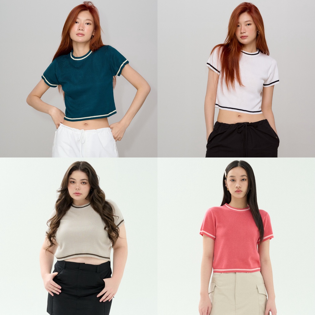 SHE KNOWS - Baby Knit Top เสื้อนิตคอกลม ทรงพอดีตัว ปักลาย SHE KNOWS