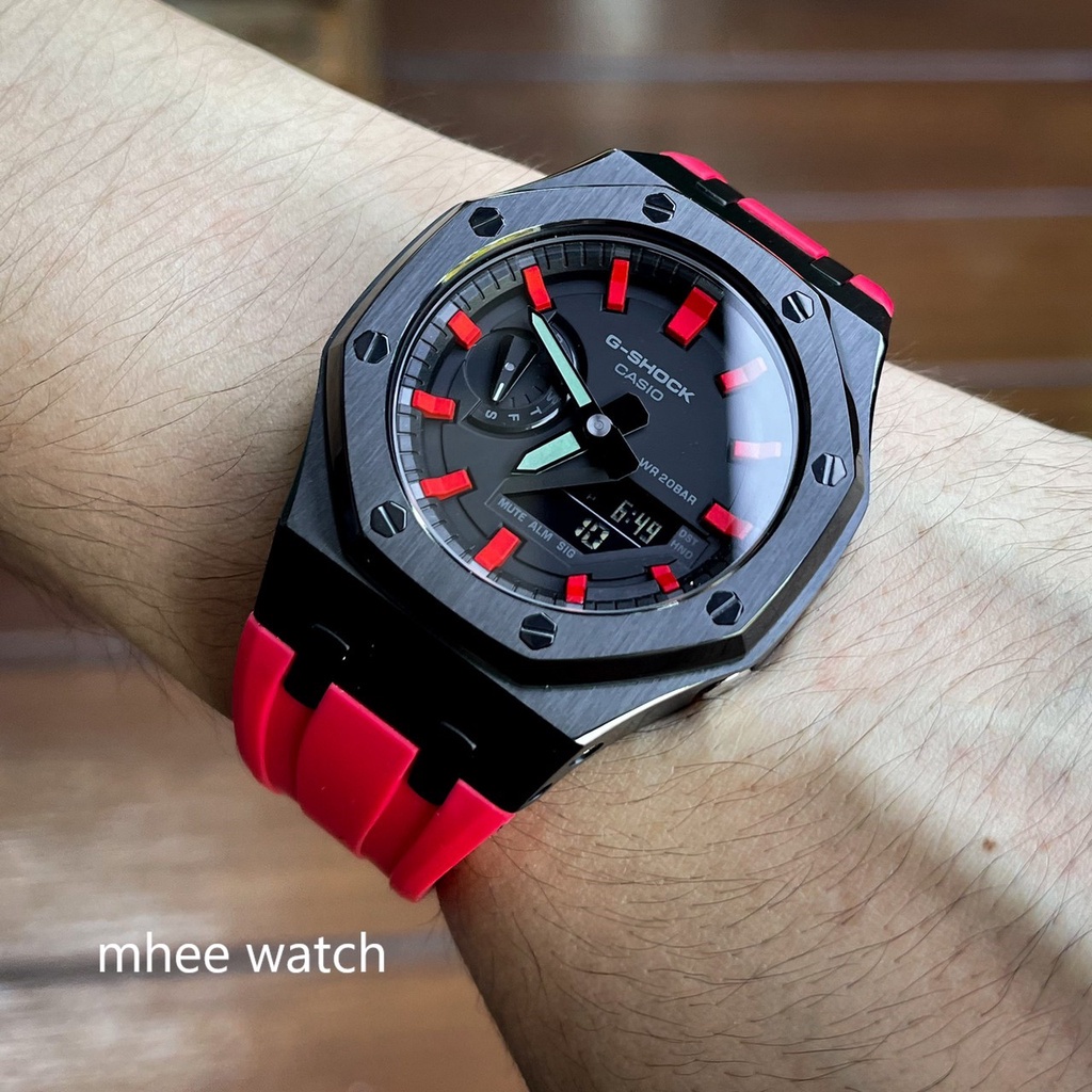 G-Shock Custom AP Style Black Red Dial and Rubber Sport Luxury Gen3