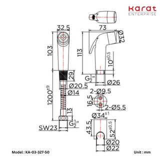 Karat Faucet ชุดสายฉีดชำระ สายสแตนเลส ยาว 120 ซม. สีโครเมี่ยม รุ่น KA-03-327-50