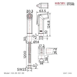 Karat Faucet ชุดสายฉีดชำระ สายสแตนเลส ยาว 120 ซม. สีโครเมี่ยม รุ่น KA-05-321-50