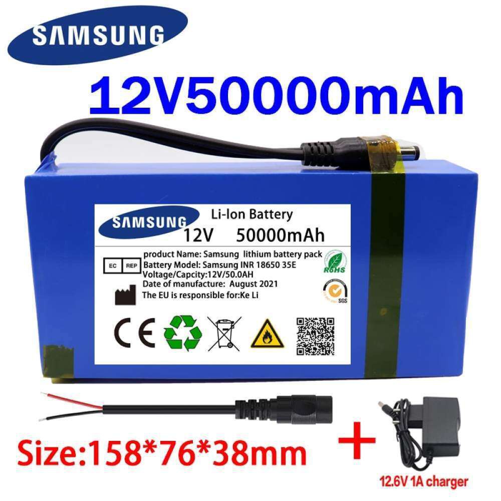 100% New Portable 12v Samsung50000 mAh Lithium ion Battery DC 12.6V50Ah Battery EU Plug  12V50A Batt