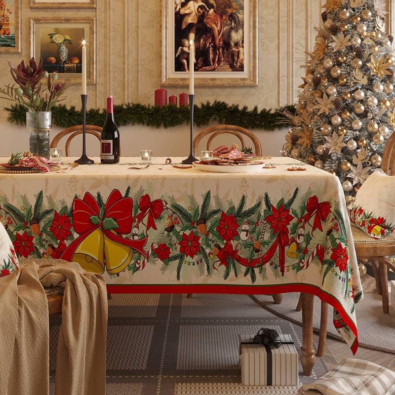 ผ้าปูโต๊ะ ผ้าปูโต๊ะสไตล์คริสมาสต์ผ้าปูโต๊ะรับประทานอาหารสีแดงกันน้ำผ้าปูโต๊ะน้ำชา Chenille หรูหราคุณภาพสูง2023ใหม่