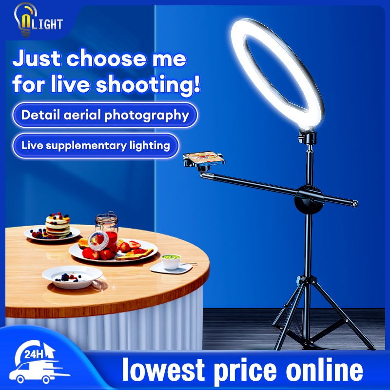 ไฟไลฟ์สด ไฟแต่งหน้า ชุดไฟไลฟ์สด LED Ring Light 26-30CM ขาตั้ง2เมตรพร้อมไฟ+ที่จับมือถือ ไฟสตูดิโอ ปรับแสงและสีได้ 3 สี