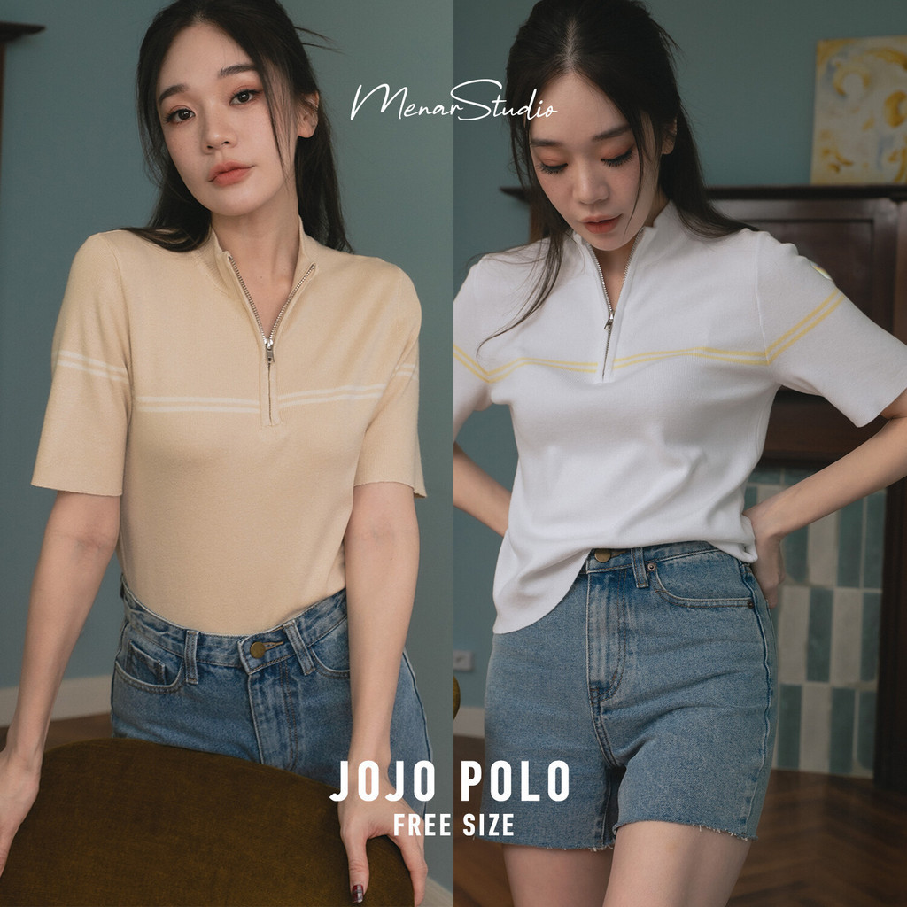 [ JOJO POLO ] เสื้อโปโล ผ้าไหมพรมที่นุ่มมากก แต่ทรงใส่ออกมาได้ลุคคูลๆ ทรงดีมาก ดีเทลซิปรูดชิคๆ ที่สำคัญผ้าไม่หนาไปค่ะ