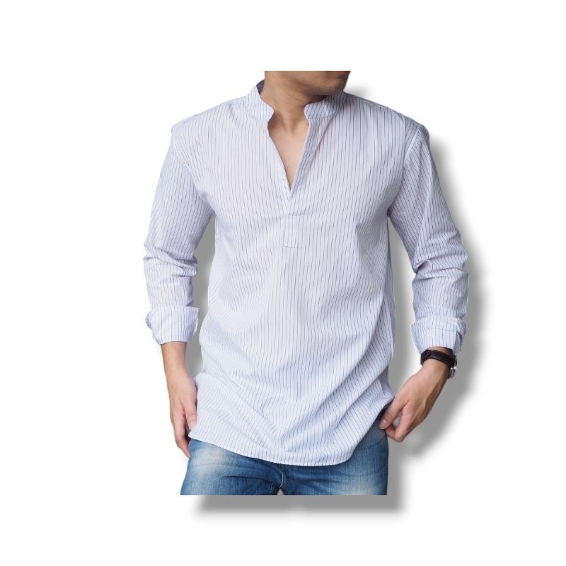 เสื้อเชิ้ต คอโปโล ลายริ้ว เสื้อเชิ้ตผู้ชายแขนยาว เสื้อเชิ้ตแบบลายริ้ว