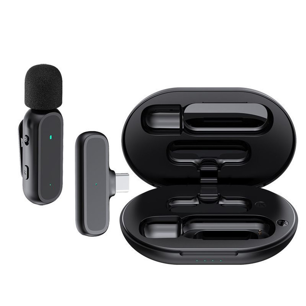 Wireless Clip-on Microphone Wireless Mic Receiver and Transmitter with Charging Box for Type-C Mobile Phone Rechargeable