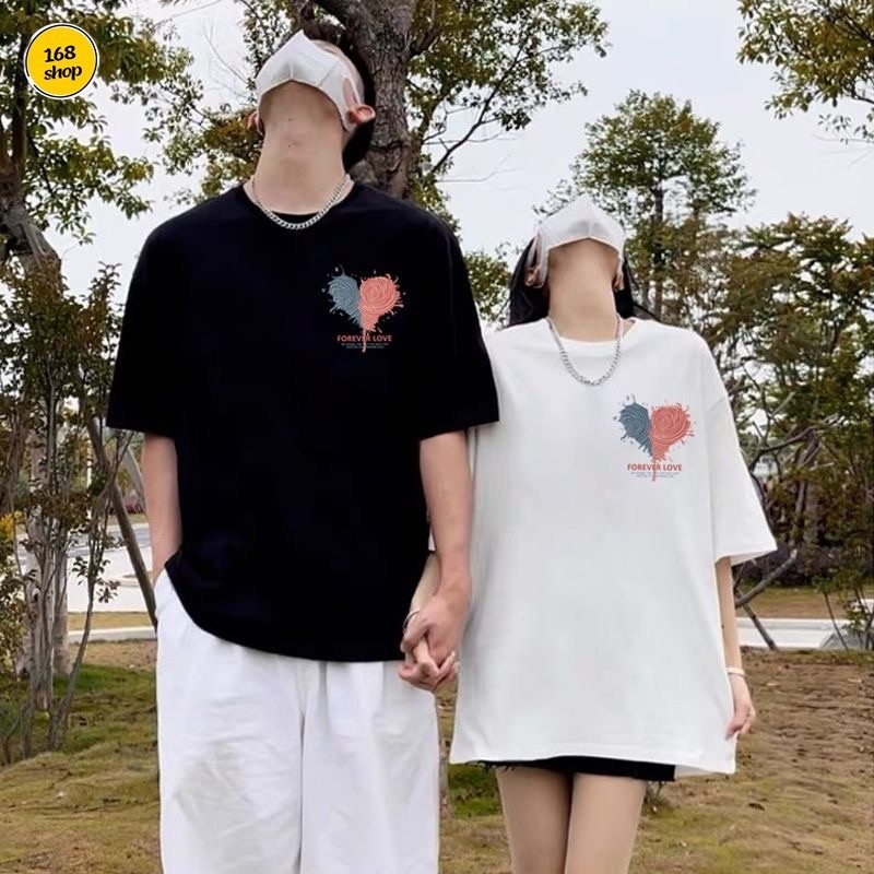 เสื้อยืดแฟชั่น ใส่ได้ทั้งผู้ชายและผู้หญิง ลายหัวใจ ใส่คู่น่ารัก เนื้อผ้าดีใส่สบาย