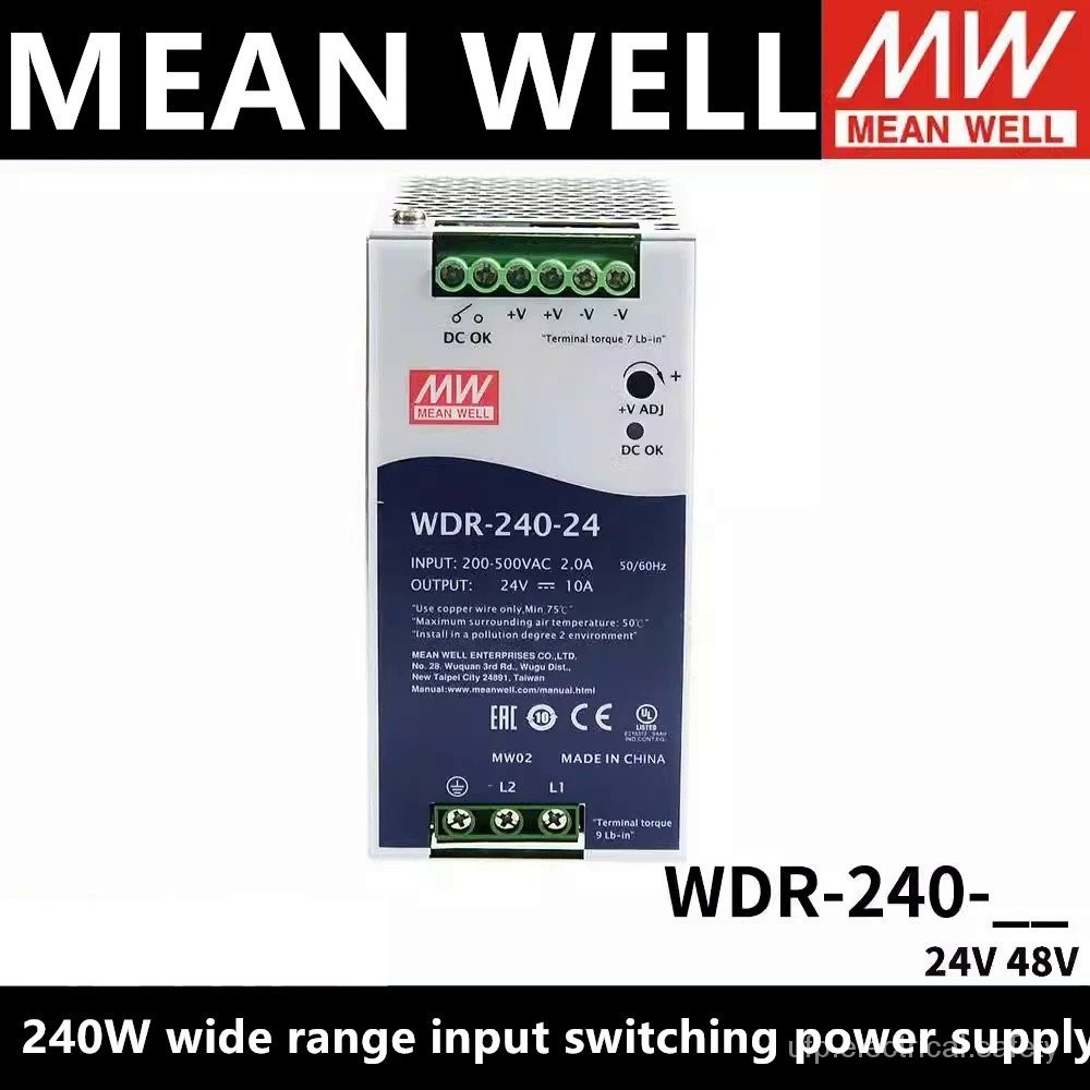 MEAN WELL ซีรีส์ WDR-240อินพุตกว้างพิเศษราง Din อุตสาหกรรม240W แหล่งจ่ายไฟแบบบาง WDR-240-24 WDR-240-