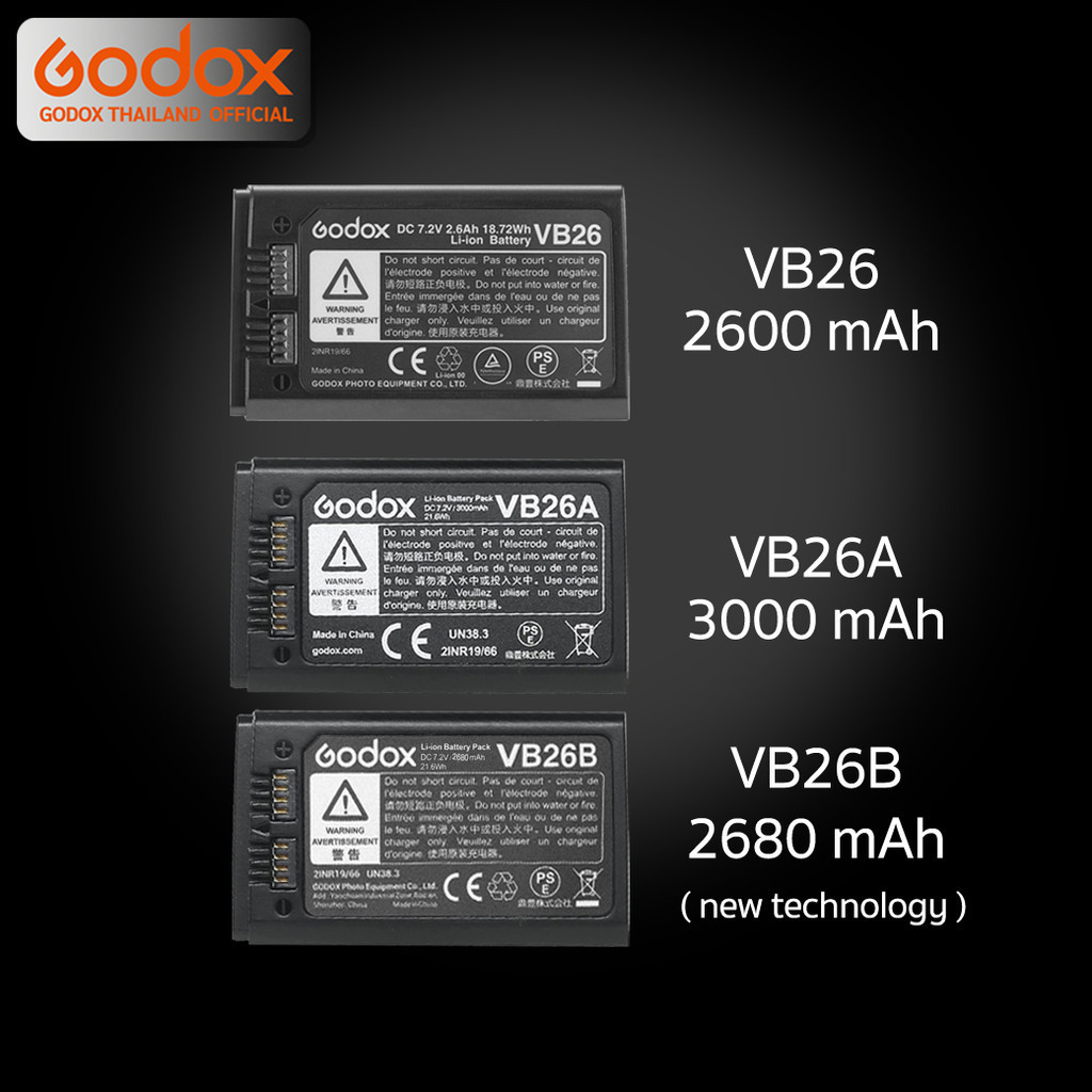 Godox Battery VB26, VB26A, VB26B - For Flash V1, V860III, AD100Pro, MF-R76, etc