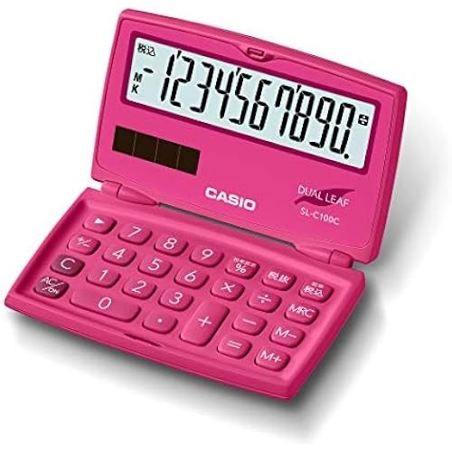 Casio Sl-C100C-Rd-N เครื่องคิดเลข 10 หลัก สีชมพูสดใส แบบพับ สําหรับโน้ตบุ๊ก
